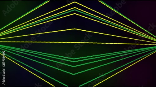 Abstract neon green and yellow laser lines on dark background