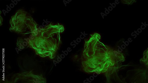 Glowing green magic smoke wisps floating on black background