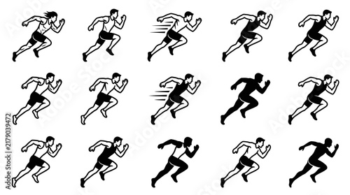 Dynamic Running Athlete Silhouettes And Line Art Collection