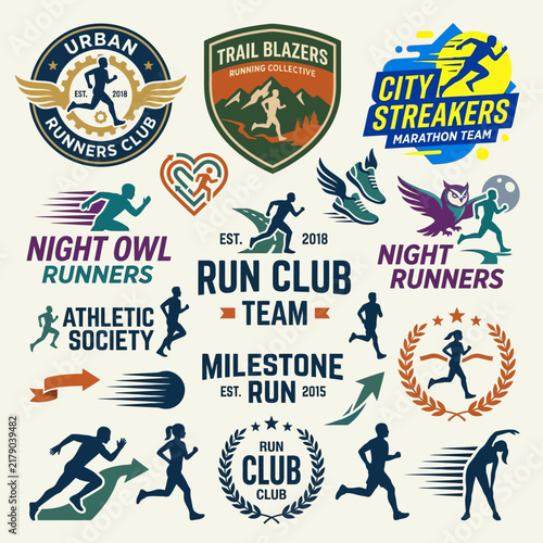 Dynamic Running Club Logos And Badges Collection For Sports Enthusiasts