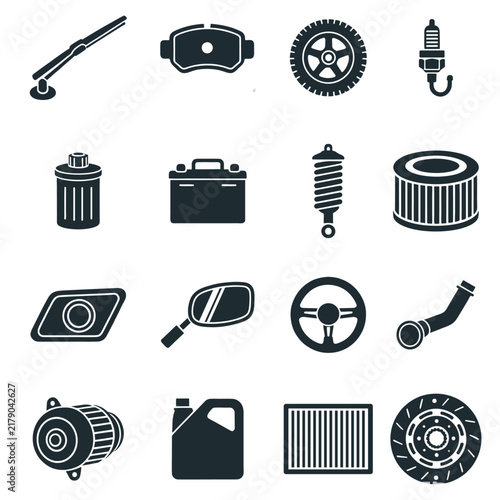Automotive parts icon set, car maintenance flat design symbols