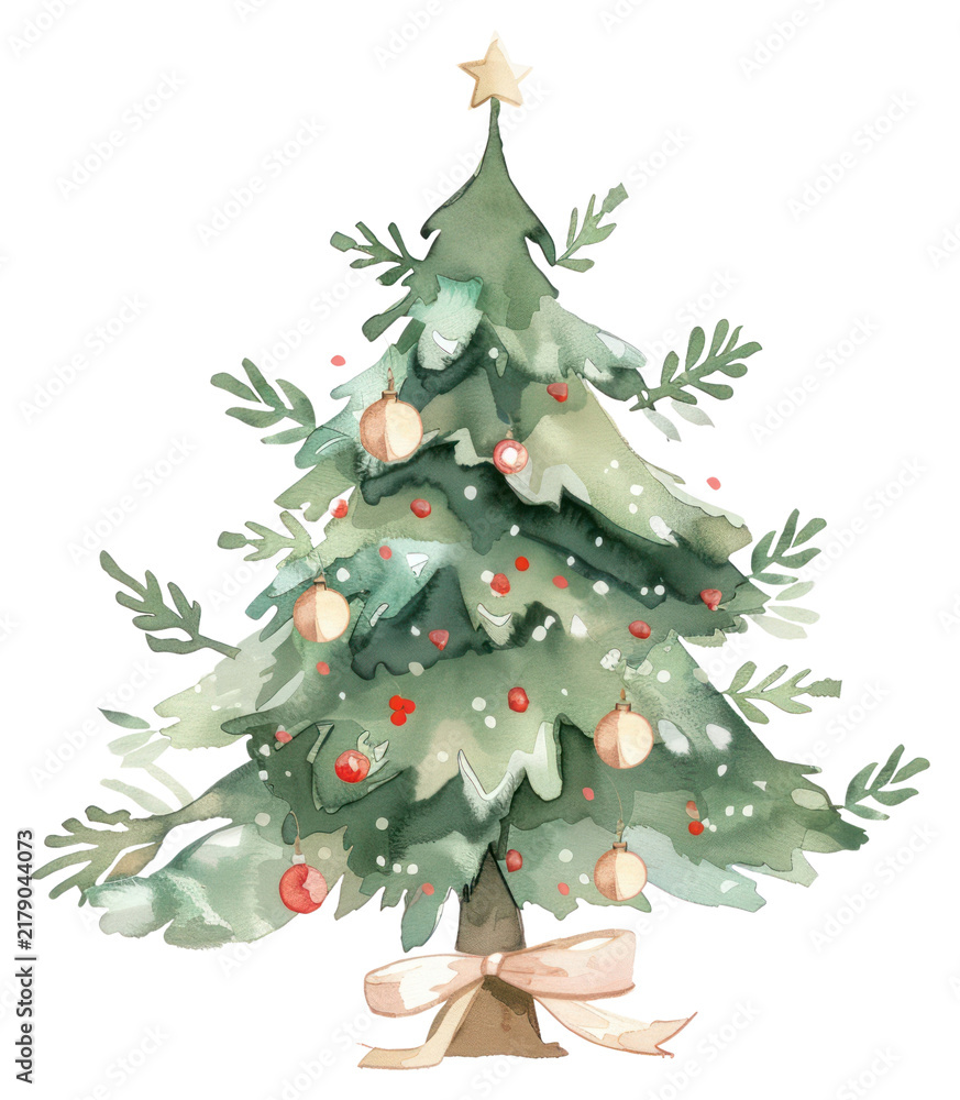 Obraz premium PNG Cute watercolor christmas tree illustration decoration festive.