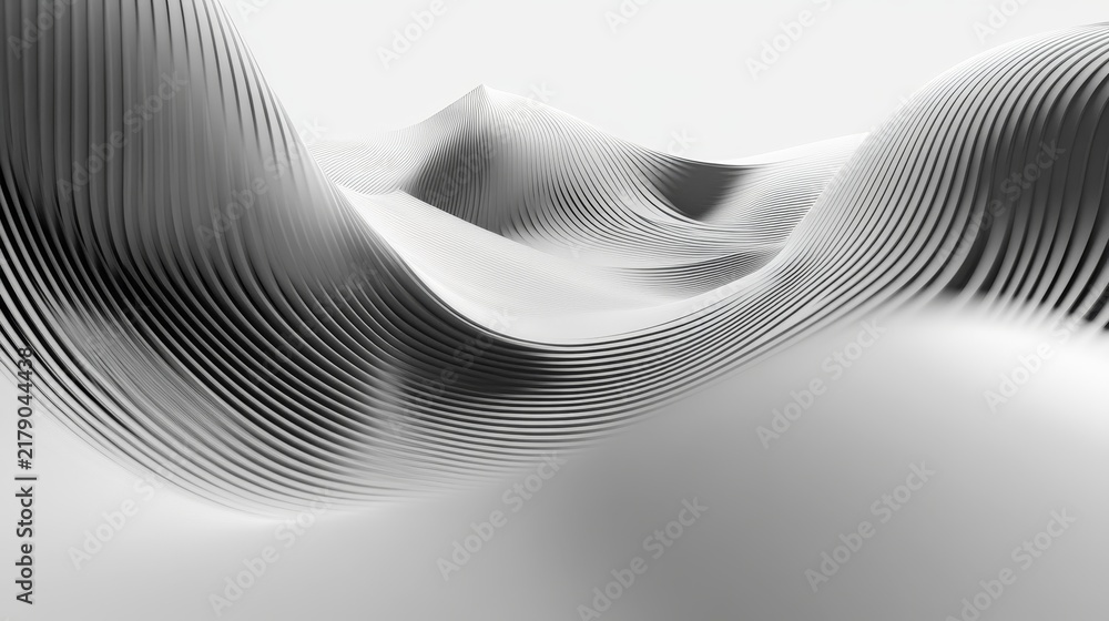 Naklejka premium Dynamic black-white waves create an abstract flowing pattern, evoking motion and fluidity