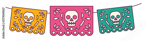 Colorful Papel Picado Skull Banners Dia de los Muertos