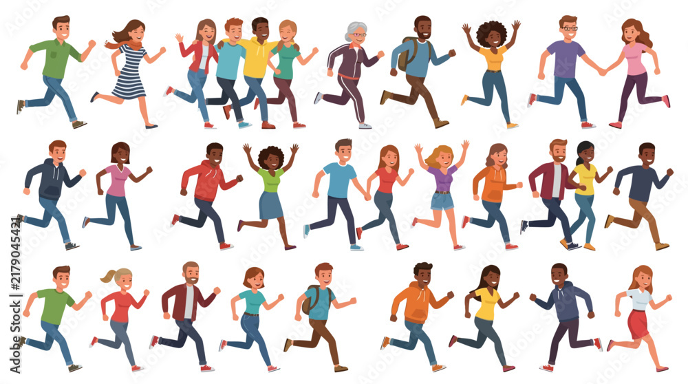 Fototapeta premium Diverse Group Of People Running Together In Celebration And Fun