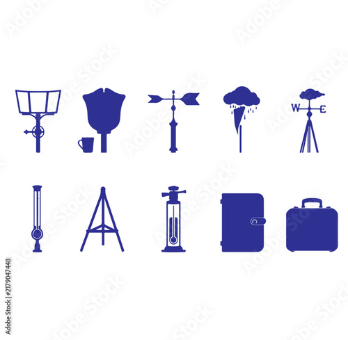 Bild auf Leinwand Set of ten nautical and maritime equipment icons in dark blue silhouette style f