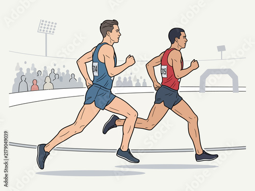 Competitive Runners Racing On Track During Sporting Event With Spectators