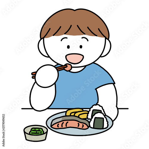 夕食を食べる子ども｜子どもの生活習慣（透過素材・背景なし）