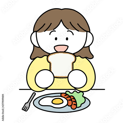 朝食を食べる子ども｜子どもの生活習慣（透過素材・背景なし）