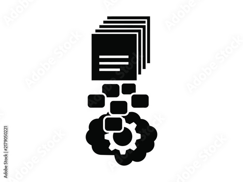 Artificial intelligence data processing vector, machine learning document analysis, automation gear icon
