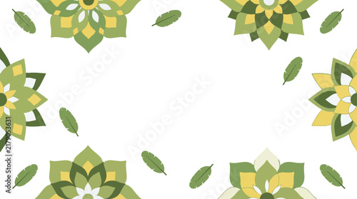 A vibrant festive frame illustration, featuring elegant flower green and yellow patterns, offering ample copy space for design projects