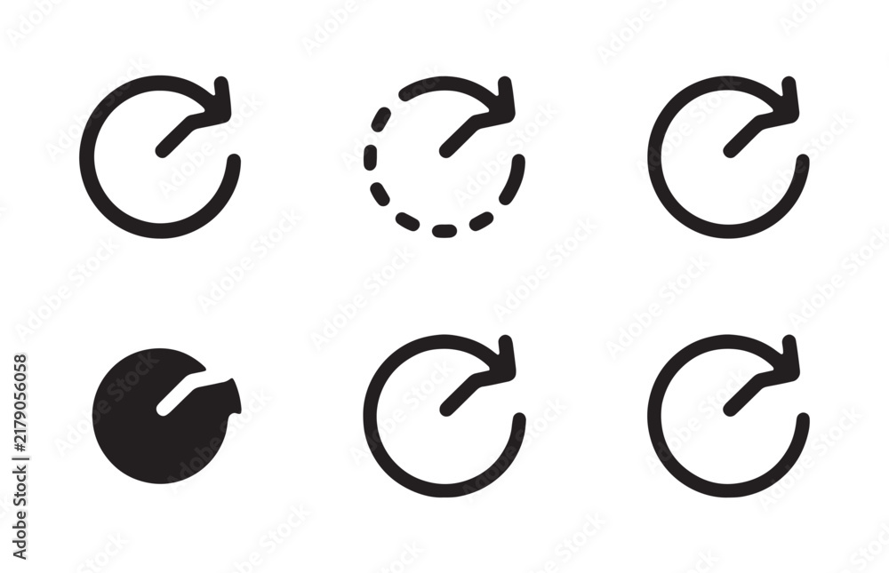 Fototapeta premium Black and white reload and refresh arrow icons vector set for web and app interface.