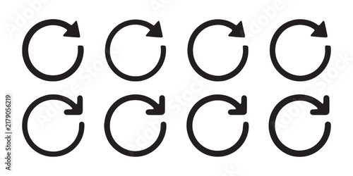 Obraz na płótnie Black circle arrow refresh reset icons set on transparent background for navigation interface menu.