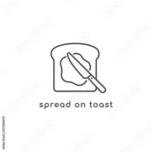 Toast with butter knife line icon on white background