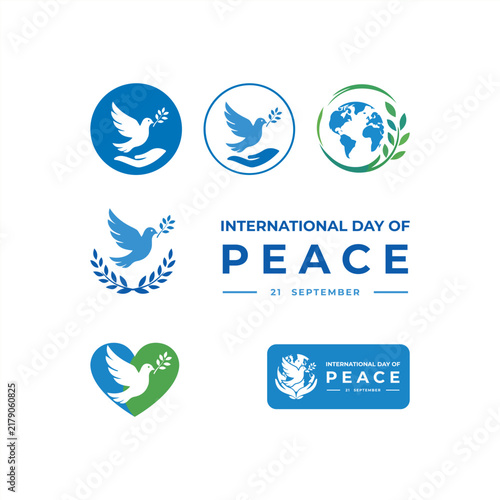 International Day of Peace Logo and Dove Icon Collection