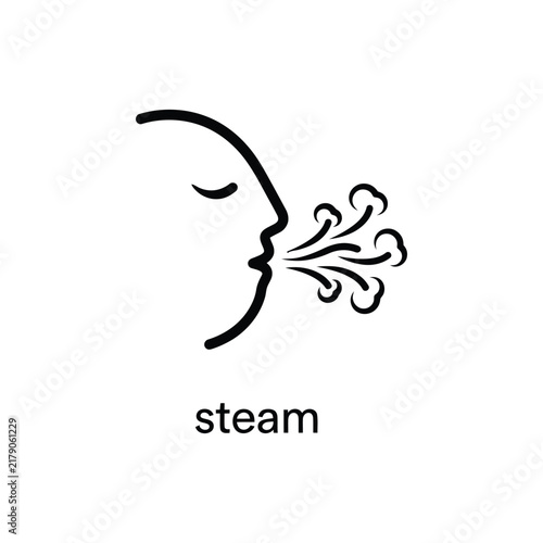 Face profile exhaling steam black line silhouette on white background