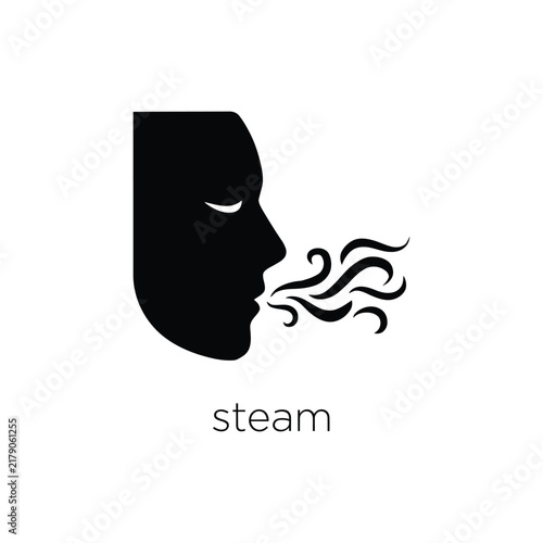 Silhouette of a face exhaling steam black on white background