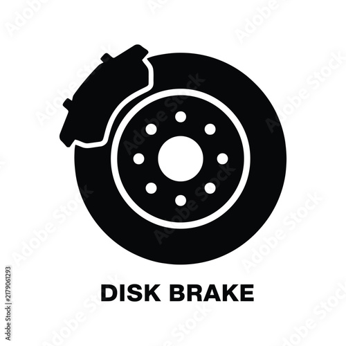 Black silhouette of a disk brake system on a white background