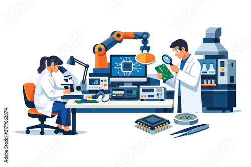 Scientists working in a modern laboratory with advanced technology