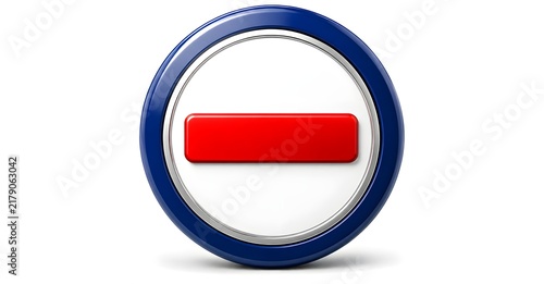 No Entry Traffic Sign 3D Icon with Blue Metallic Ring