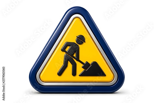 Glossy 3D Falling Rocks Warning Traffic Sign with Blue Metallic Border