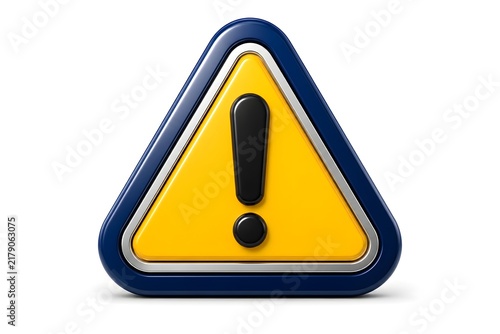 Glossy 3D Warning Sign with Exclamation Mark and Blue Metallic Border