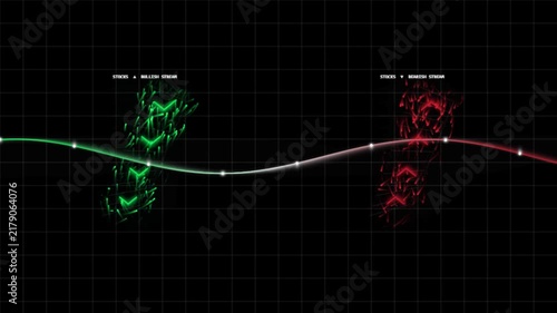 Abstract Quantum Bull & Bear Holographic Market Columns 4K Seamless Motion Loop