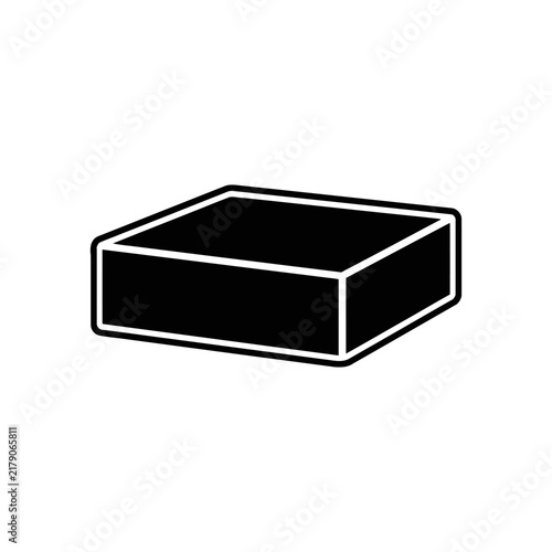A black rectangular box silhouette stands isolated on a white background presenting a simple geometric form