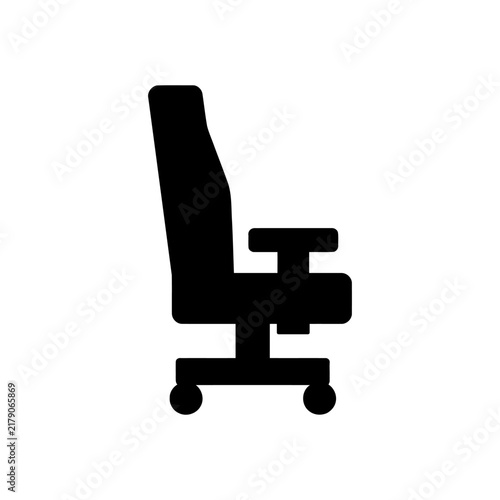 Black silhouette of an office chair with armrests and a five star base on a white background