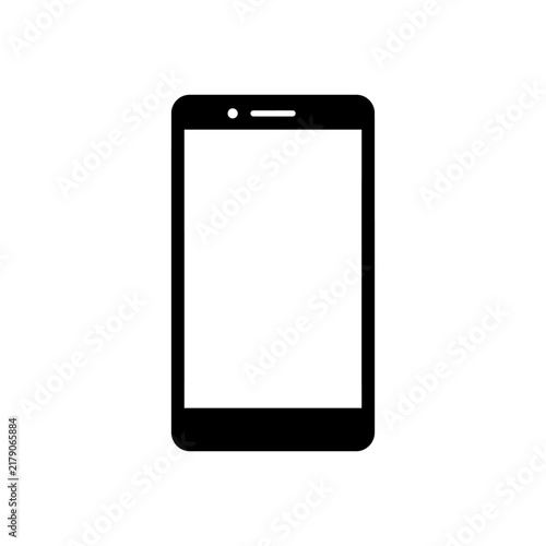 Black smartphone silhouette with a blank screen stands against a white background mobile device cellular