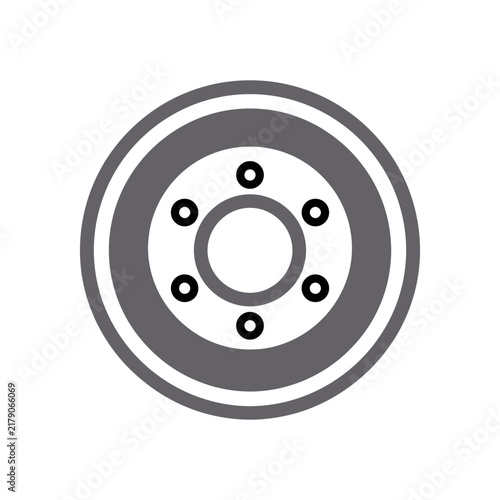 Gray wheel hub with six bolt holes is depicted as a flat monochrome silhouette automotive