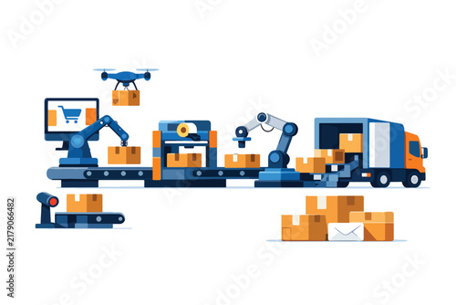 Automated warehouse logistics with robotics and delivery truck