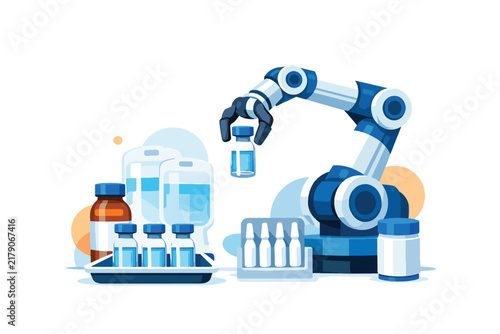 Robotic arm handling laboratory test tubes for scientific research