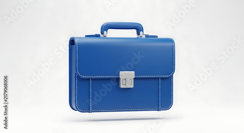 Blue leather briefcase standing upright