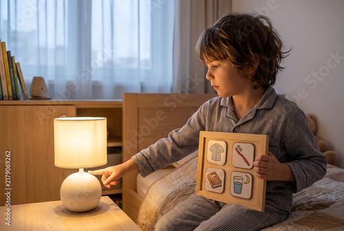 Child Turning Off Bedside Lamp Independently At Bedtime