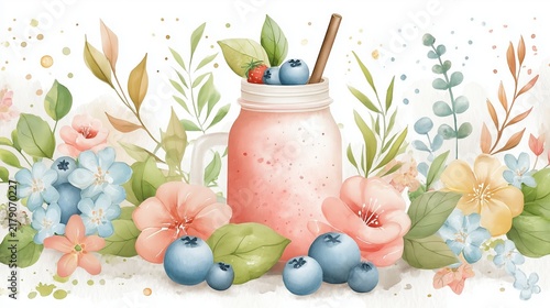 Blueberry watercolor splash banner with fresh fruit splash background for juice packaging design