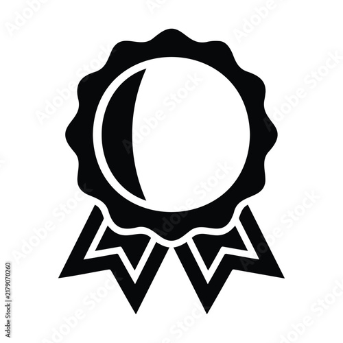 Black rosette award ribbon icon with crescent moon design for special achievement recognition.