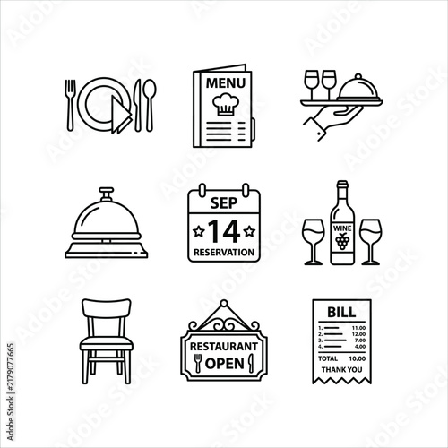 Restaurant Dining and Fine Food Service Line Icon Set