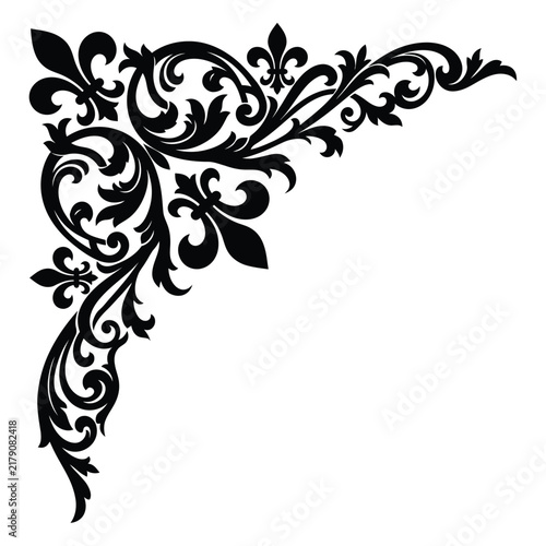 Fotografía Vintage baroque corner ornament, black floral damask scroll vector, elegant fleu
