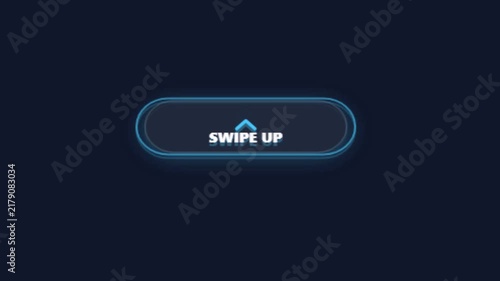 Swipe Up button animation with glowing blue arrow and frame against a dark background motion graphic loop