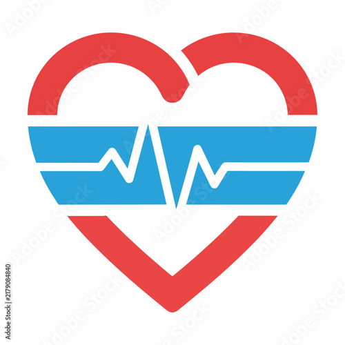 A stylized heart with a clean ECG wave integrated through its center, isolated on a white background, medical health concept
