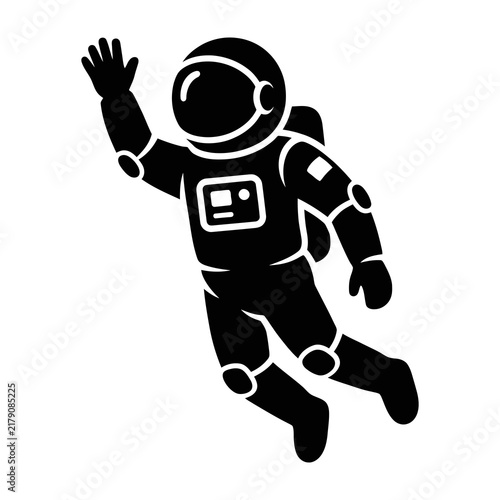 Bild auf Leinwand Black astronaut silhouette waving hand in zero gravity space flight