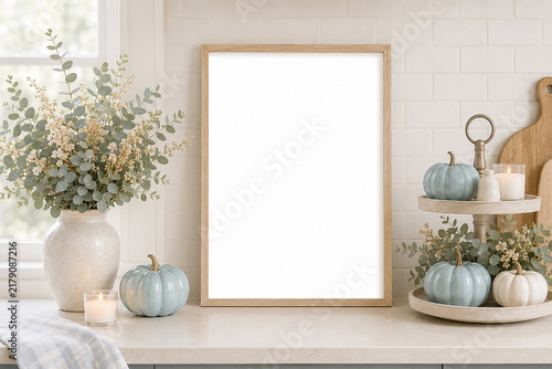 Mockup frame A4 in farmhouse style  autumn