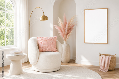 Mockup frame A4 in autumn interior pink