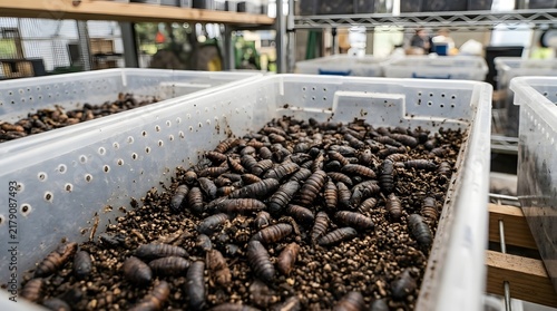 Black Soldier Fly Pupae Mass Production in Plastic Trays at Commercial Breeding Facility
