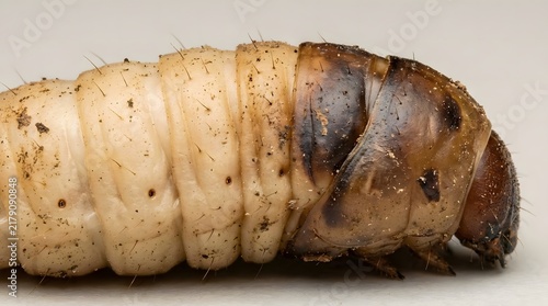 Extreme Close Up Macro of Black Soldier Fly Larva Body Segments and Head Details