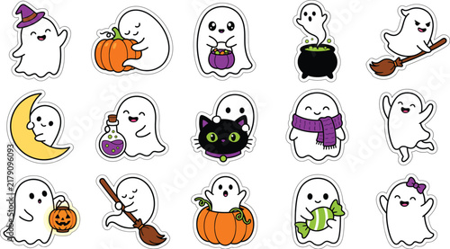 Cute ghost stickers for Halloween and autumn decorations