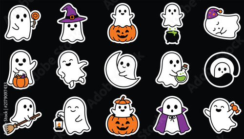 Cute ghost stickers for Halloween party decoration and social media