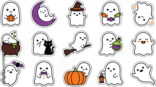 Cute ghost stickers for Halloween party decoration and social media