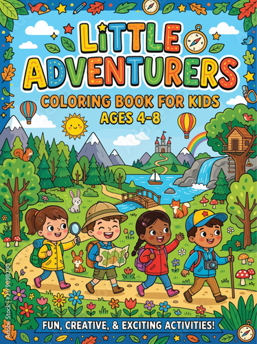 Little Adventurers Kids Coloring Book Cover Nature Explorer Vector
